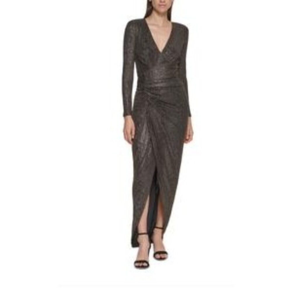 Vince Camuto Gold Black Shimmer Dress Size 12 Petite NWT